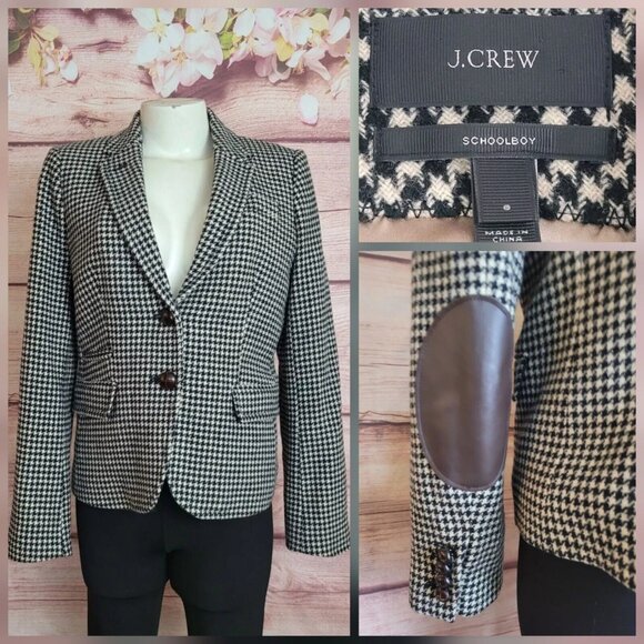 J. Crew Jackets & Blazers - J.Crew Women's Schoolboy Blazer Houndstooth Check Lined Elbow Patches Size 8